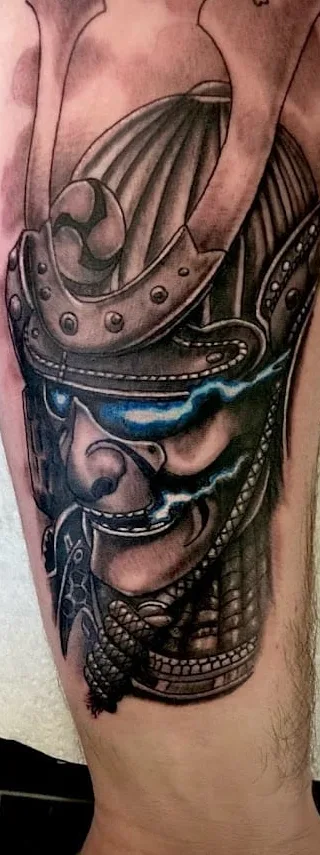 Samurai warrior tattoo with detailed shading and colour, N9 Tattoo, North London
